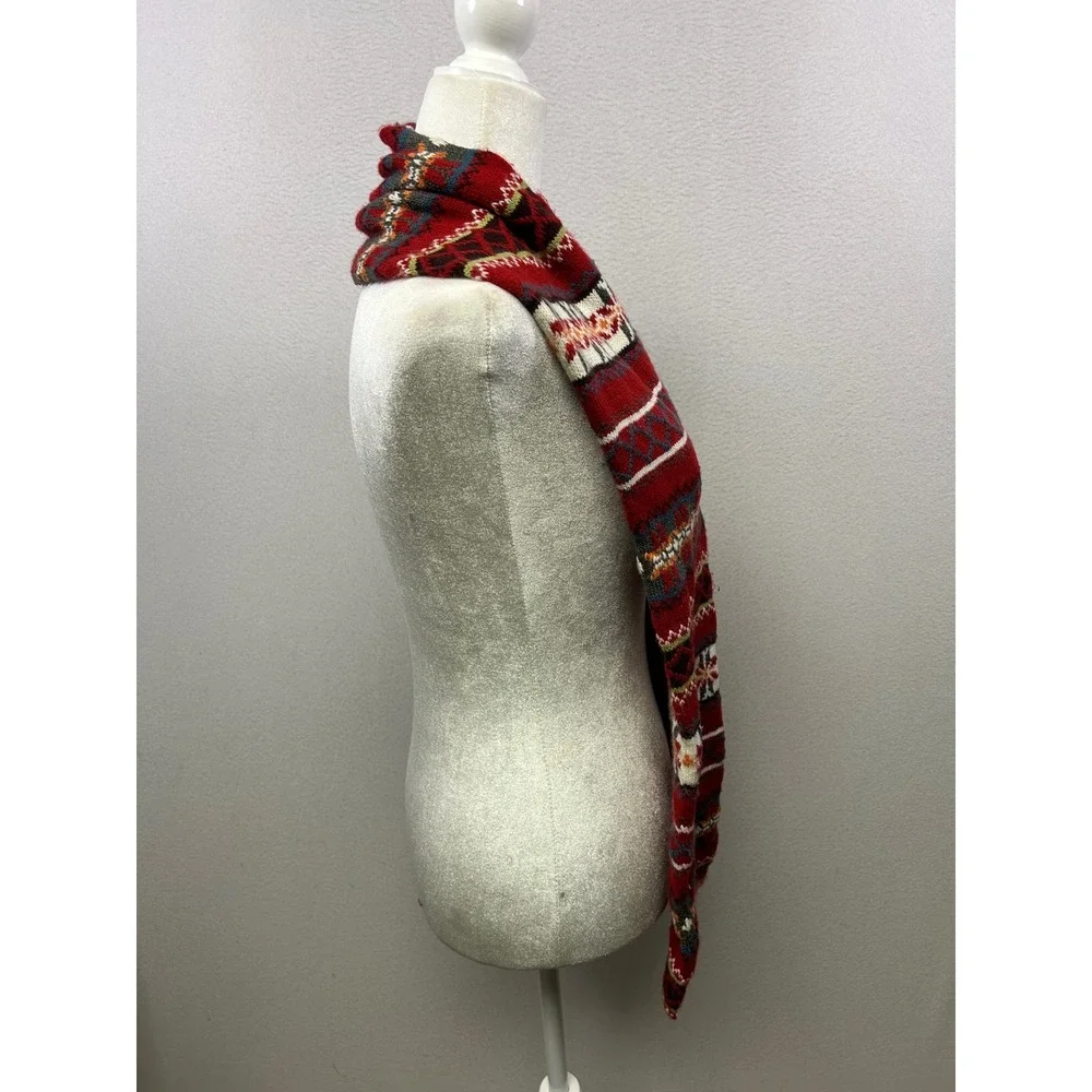 Fair Isle‎ Nordic Joe Boxer Women Red Knit Geometric Snowflake Winter Scarf